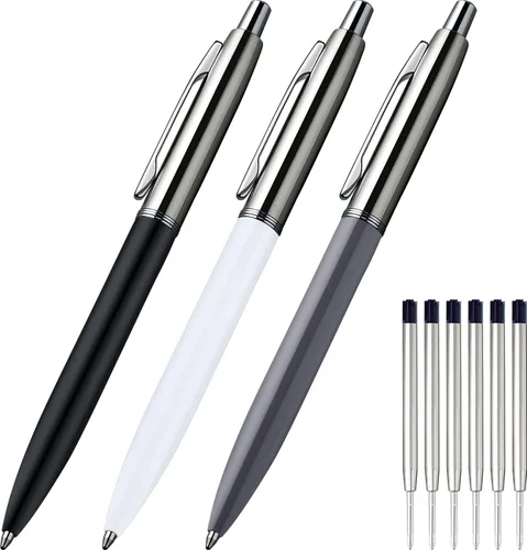 Miniatura 7 de ChaoQ 6 bolígrafos retráctiles de metal, para regalo, negocios, oficina, tinta negra de punta media de 1.0mm, 12 repuestos extra reemplazables