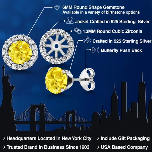 Miniatura 24 de Gem Stone King Aretes redondos de plata de ley 925 de 0.236 in con piedra natal extraíble para mujer