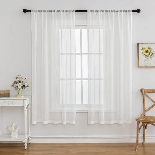 Miniatura 21 de Cortinas plisadas negras traslúcidas de 84 pulgadas de largo, 2 paneles para dormitorio, lino texturizado, ganchos transparentes para pista