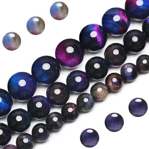 Miniatura 13 de Cuentas Naturales Clásicas de Ojo de Tigre, Cuentas Redondas de Piedra Preciosa de Grado AAA en Lote Suelto de 8MM 100PCS, Opciones a Granel, Clásico