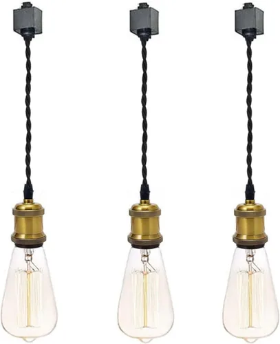 Miniatura 8 de Kiven 3 luces H System Track Mini colgante, soporte de lámpara con acabado negro perla, kit de luces de riel, colgante de rosa, tela trenzada