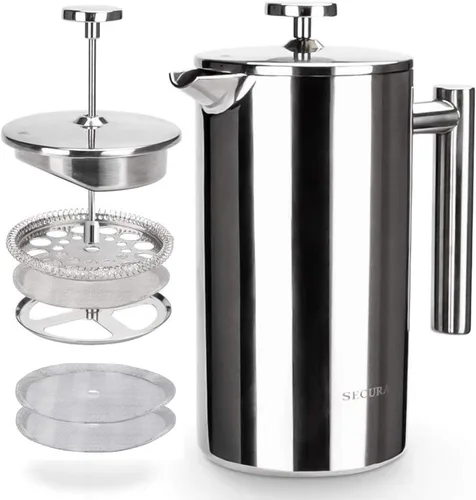 Miniatura 14 de Secura Cafetera de Prensa Francesa, Prensa de Café de Acero Inoxidable de Doble Pared Grado 304 con 2 Filtros Adicionales, 34oz (1L), Rojo