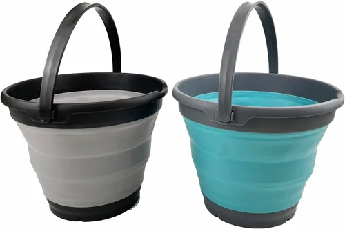 SAMMART Juego de 2 cubos de plástico plegables de 10 L (2.6 galones), bañera redonda plegable, cubo portátil de agua para pesca, bote de agua para