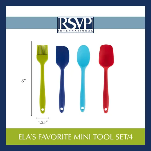 Miniatura 8 de RSVP International Ela Collection - Juego de 4 piezas de acero recubierto de silicona, cuchara, espátula y cepillo, varios
