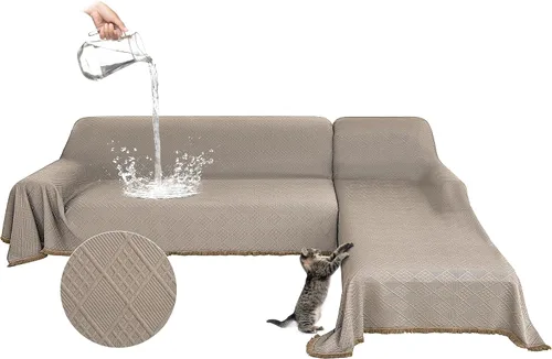 Miniatura 21 de Fundas impermeables para sofá modular en forma de L, 2 piezas, lavable, en forma de L, protector de muebles acolchado de jacquard para perros, Gris