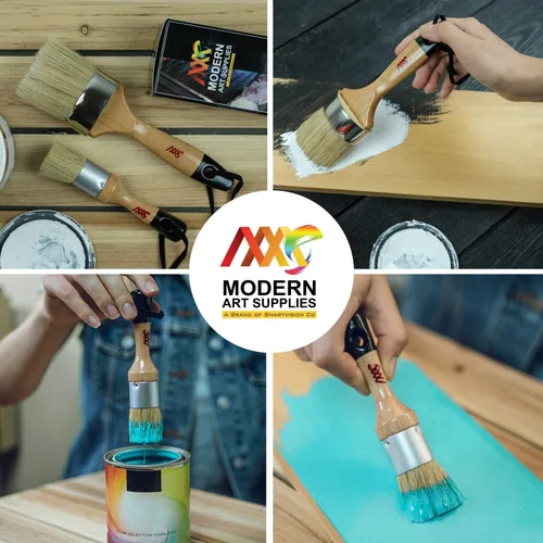 Miniatura 11 de Juego de pinceles de pintura de tiza, paquete de 2 pinceles de cera, 2.5 pulgadas, grandes, cerdas naturales, perfecto para pintura de muebles