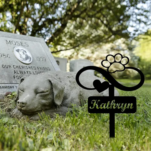 Miniatura 6 de Marcador de metal para tumbas para mascotas, nombre personalizado, estaca de jardín, perro, conmemorativo, alas de ángel, marcador de tumba, hueso