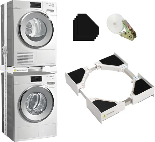 Kit de apilamiento universal para lavadora y secadora para máquinas de carga frontal de 24 a 29 pulgadas con marco ajustable y correas de trinquete.