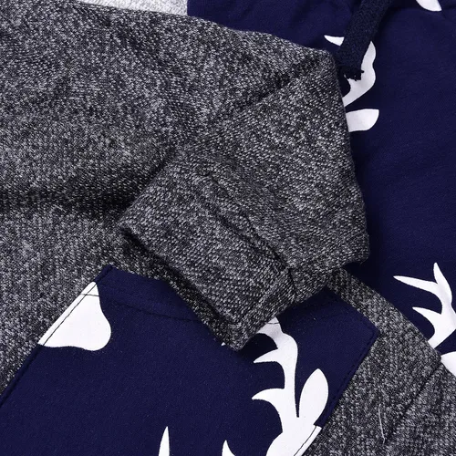 Miniatura 7 de Conjunto de 2 sudaderas con capucha con estampado de ciervo y bolsillo superior + pantalones largos a rayas para otoño