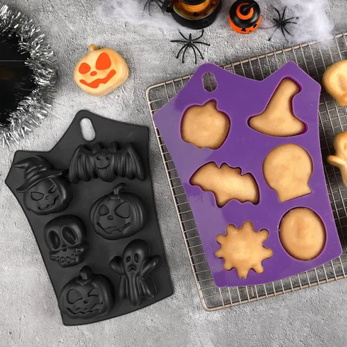 Miniatura 4 de Webake Molde para pastel de Halloween, moldes de silicona con forma de calabaza, calavera, fantasma, murciélago para pasteles, gelatina, jabón, 2
