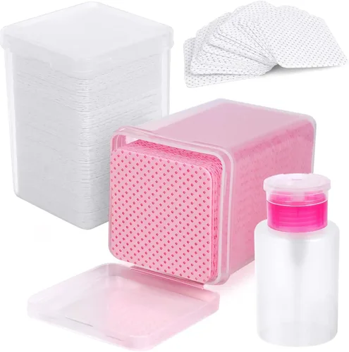 400 Almohadillas de Algodón para Uñas, 1 Botella Dispensadora con Bomba Desplegable, Toallitas Súper Absorbentes y Suaves de Tela No Tejida para
