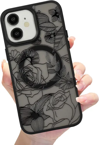 Miniatura 31 de Compatible con el teléfono 13 Pro - Funda magnética mate translúcida, de lujo, a prueba de golpes, magnética y con bonito patrón de flores, carcasa