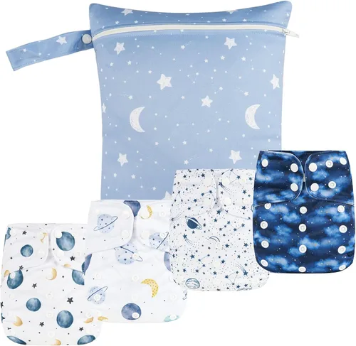 Miniatura 9 de HappyFlute 9 Juegos de Pañales de Tela de Bolsillo para Recién Nacido Talla Única Ajustables Reutilizables para Bebés Niños y Niñas