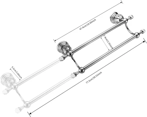 Miniatura 4 de WINCASE Barra de toalla cromada, soporte doble ajustable, toalleros de baño de cristal plateado montados en la pared Toallero doble cromado