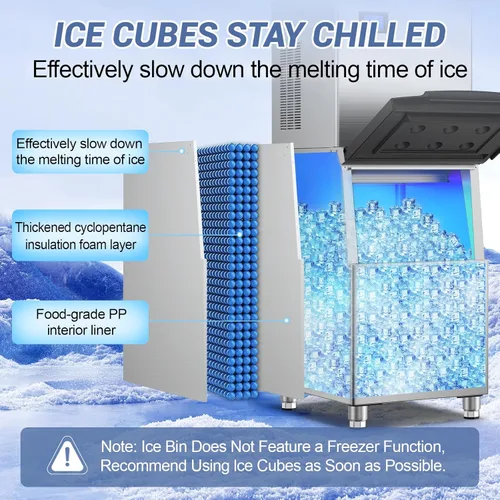 Miniatura 4 de Fabricadora de Hielo Comercial Máquina de Hielo de Gran Capacidad de Acero Inoxidable 500 Libras/24H Máquina de Hielo Industrial, Almacenamiento