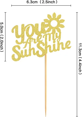 Miniatura 7 de 24 adornos dorados con purpurina para cupcakes con texto en inglés "You are My Sunshine", para baby shower, baby shower, revelación de género