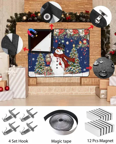 Miniatura 75 de Cubierta magnética azul para chimenea, detiene la pérdida de calor, pantalla de chimenea para interiores, bolas de gnomos de Navidad, árbol de copo