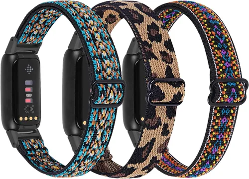 Paquete de 3 bandas elásticas ajustables y correas de silicona de encaje compatibles con Fitbit Luxe, correas deportivas elásticas de nailon,