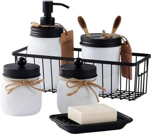 Miniatura 9 de SheeChung. - Conjunto de accesorios para baño de frascos Mason, juego de 6 unidades. Negro