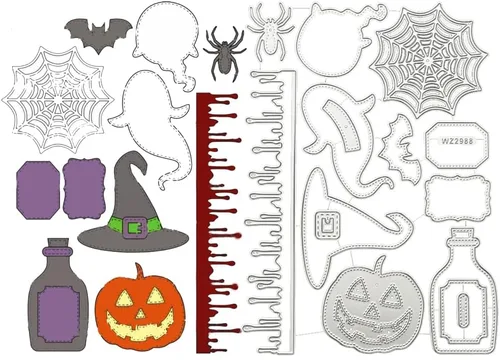 Miniatura 9 de Troqueles de corte para barbacoa, parrilla, calabaza, gnomo, cabina, accesorios troquelados para bricolaje, Día del Padre y Halloween, para hacer
