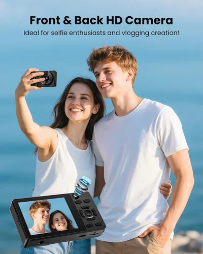 Miniatura 2 de Cámara Digital con Lente Frontal y Trasera, Cámara de Enfoque Automático de 64MP 4K para Fotografía con Tarjeta de 32GB, Cámara Compacta Portátil