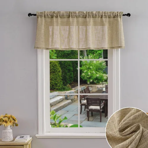 Miniatura 17 de Beda Home - Paneles de cortina texturizados de lino para cocina, sala de estar; paneles cortos rústicos filtrantes de luz para ventanas pequeñas
