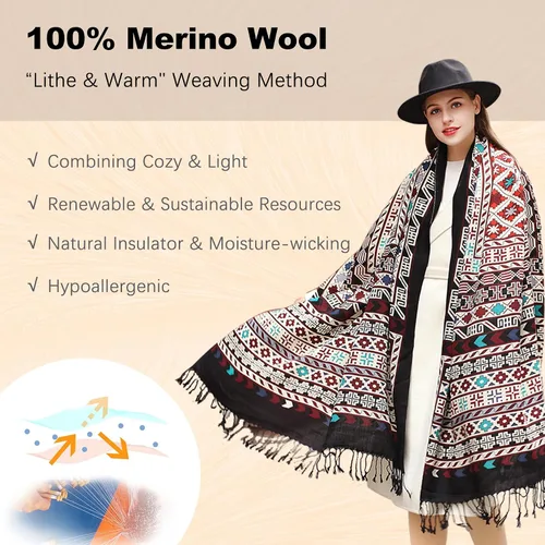 Miniatura 118 de DANA XU Manta de pashmina extragrande 100% de lana merina, bufanda de viaje, bufanda de cachemira para mujer, otoño e invierno, chal de gran