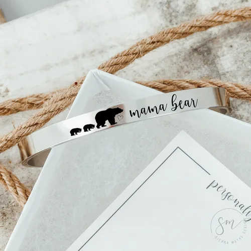 Miniatura 6 de Mama Bear Cuff Mama Bear Bracelet Gift For Mama Bear with Cubs Gift Valentines Day Gift Gift Birthday Personalized Amount of Cubs Mom Gift