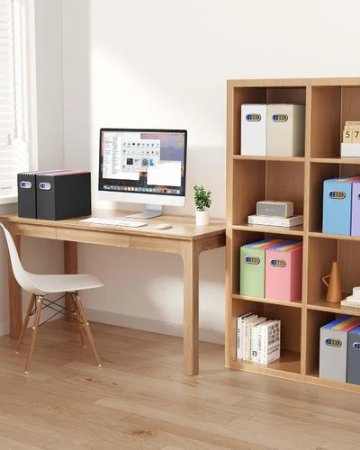 Miniatura 5 de Oterri Caja organizadora de archivos de cartón para colgar carpetas de archivos, tamaño carta, caja de archivos para escritorio de computadora, Gris