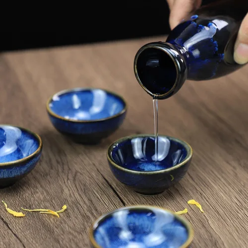 Miniatura 4 de Sizikato El juego de sake de porcelana de cerámica de 5 piezas incluye 1 botella de sake y 4 tazas de sake