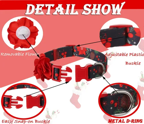 Miniatura 3 de Collares navideños para perros con flor roja extraíble, collar grande para perros hembras