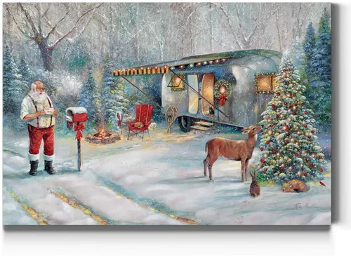 Miniatura 34 de Renditions Gallery Granja de Árboles de Navidad - Arte de pared, escena de invierno campestre con granero rojo, decoraciones encantadoras, Árbol