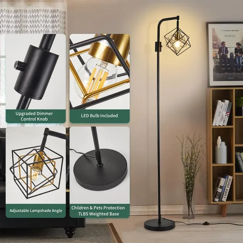 Miniatura 4 de Lámpara de pie regulable para sala de estar, 1 lámpara rústica de pie alta, moderna lámpara de pie brillante, lámpara de pie industrial