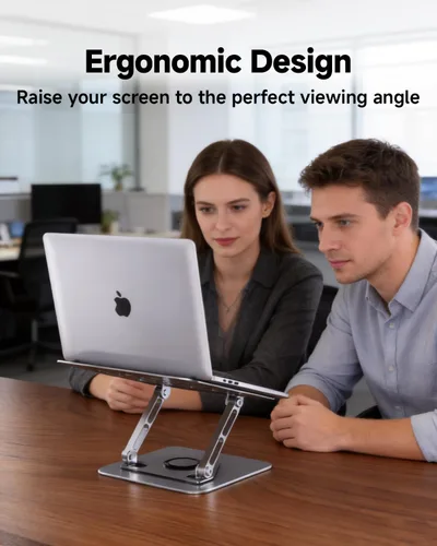 Miniatura 7 de Soporte para computadora portátil para escritorio, soporte ajustable giratorio para computadora, base de rotación de 360°, soporte ergonómico
