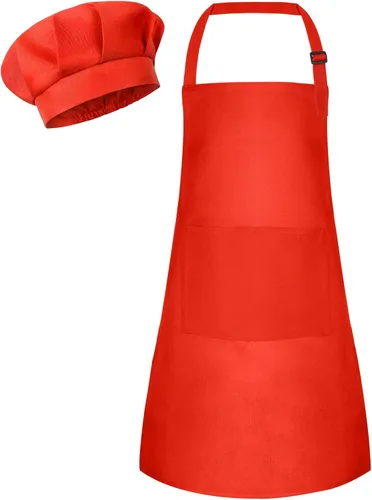 Miniatura 34 de Conjunto de Delantal y Gorro de Chef para Niños, Delantal Infantil Ajustable con 2 Bolsillos, para Niños Chef y Pintura, Cocinar, Hornear