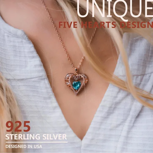 Miniatura 8 de Collar de cristal de 5 corazones, chapado en oro rosa de 18 quilates, colgante con cadena de plata de ley 925 de 18 + 2 pulgadas, joyería de piedra