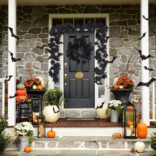 Miniatura 7 de RECUTMS Decoración de Otoño Guirnalda Negra, Guirnalda de Decoraciones Negras para Halloween, Hojas de Arce Colgantes para Pared en Otoño, 2