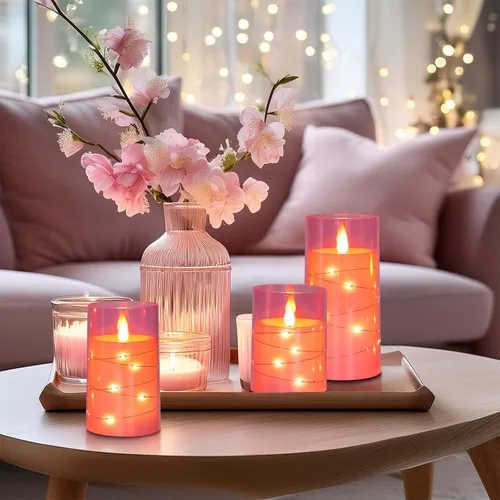Miniatura 2 de Aignis Velas Parpadeantes sin Llama Operadas con Batería Velas LED con Control Remoto y Temporizador para Decoración de Rosa (Cherry Blossom Pink)