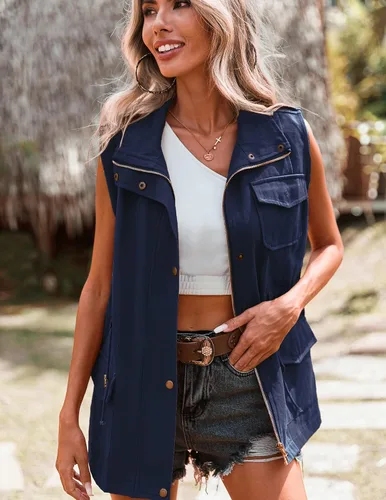 Miniatura 5 de Beyove - Chaleco consin capucha tipo cargo estilo militar para mujer, ligero, sin mangas