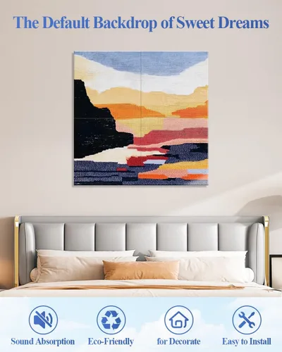 Miniatura 3 de Paquete de 4 paneles acústicos artísticos autoadhesivos para pared, 16 x 16 x 0.5 pulgadas, paneles acústicos decorativos para pared, paneles