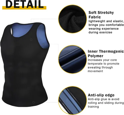Miniatura 6 de BXVX Traje de sauna, chaleco de entrenamiento de cintura para hombre, camiseta sin mangas para entrenamiento de sudor