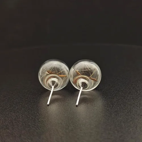 Miniatura 3 de Pendientes de tuerca de plata de ley 925 hechos a mano con diseño de flor real de diente de león