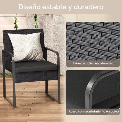 Miniatura 6 de Gizoon Juego de 3 piezas de patio bistró, conversación de ratán al aire libre con mesa de cristal, juego de muebles de mimbre con cojín