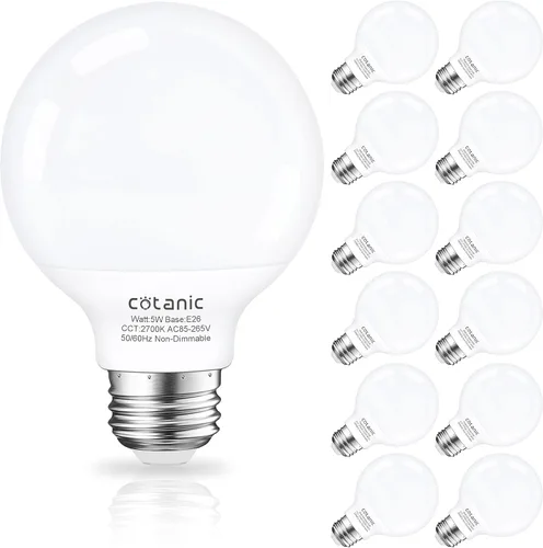 Miniatura 17 de Cotanic foco LED G25 para tocador 2700K blanco cálido, focos esféricos para espejo de baño 500LM, base E26 roscada 5W 60W equivalente a
