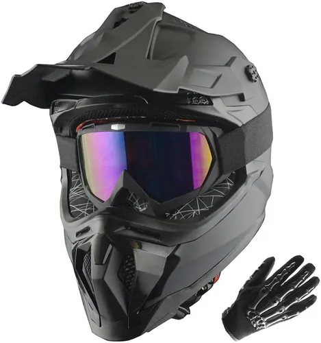 Miniatura 13 de 1Storm - Casco de motocross para adulto ATV Dirt Bike BMX MX Downhill Mountain Helmet estilo pista JH601; conjunto de casco rosa dinosaurio + gafas
