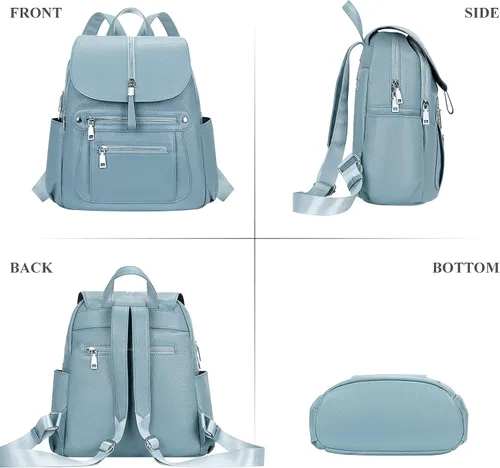Miniatura 4 de ALTOSY Mochila de cuero para mujer, bolso casual de moda con múltiples bolsillos y solapa