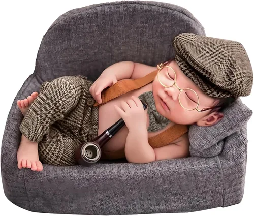 4 piezas de accesorios para fotos de bebé recién nacido, pantalones de celosía, pantalones con tirantes con boina, gafas de pajarita para disfraces