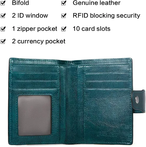 Miniatura 2 de BOSTANTEN - Billetera de cuero para mujer con bloqueo RFID, pequeña, con cremallera, de bolsillo, para tarjetas, con ventana para documento