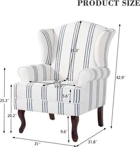 Miniatura 2 de Silla decorativa de respaldo alto, sillón tapizado en tela con patas de madera maciza, sillón retro, cómodo sofá individual, asiento de lectura