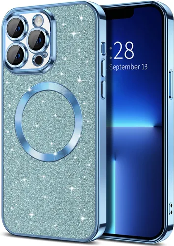Miniatura 59 de Hython Funda para iPhone 13 Pro Max con purpurina, fundas magnéticas transparentes para teléfono con protector de lente de cámara